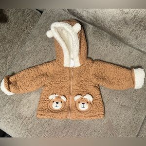 Baby Essentials 12 months Brown and beige hooded winter Wolly jacket